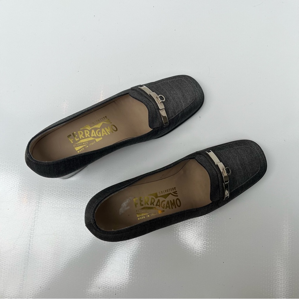 Salvatore Ferragamo Vintage Silk Gray / Silver Women's Loafers, 4